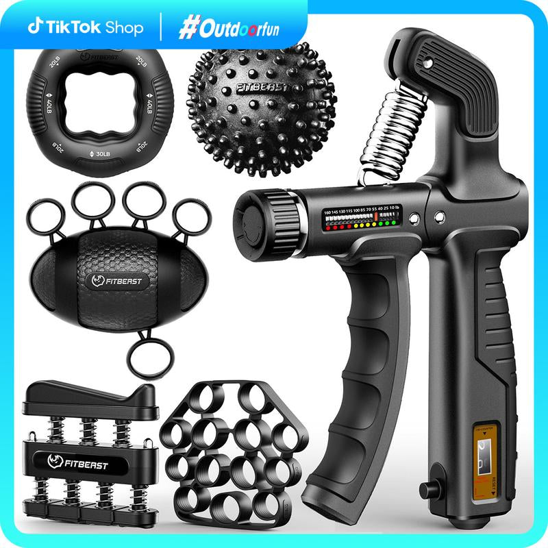 Fitbeast Grip Strength Trainer Kit, Pro Hand and Forearm Strengthener Kit with Adjustable Resistance and Multi-Function Massage Balls for Hand Therapy, Grip Training, and Recovery