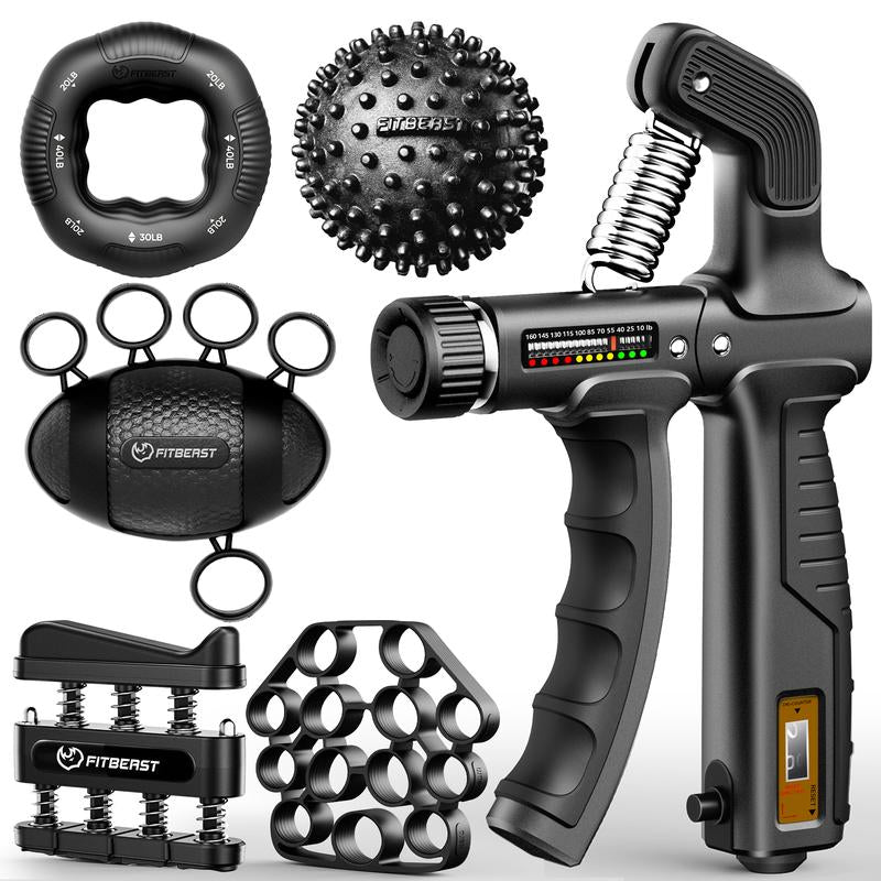 Fitbeast Grip Strength Trainer Kit, Pro Hand and Forearm Strengthener Kit with Adjustable Resistance and Multi-Function Massage Balls for Hand Therapy, Grip Training, and Recovery